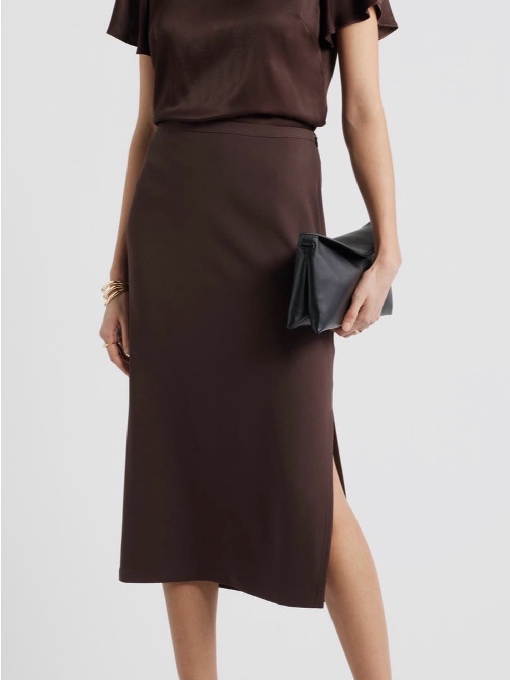 Nordstrom Classic Brown Midi Pencil Skirt - Crepe Women's Workwear